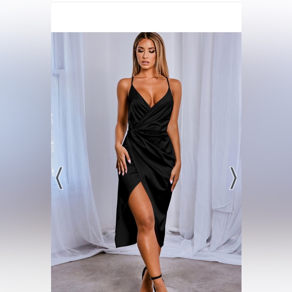 Black Midi Dress with slit - Babyboo